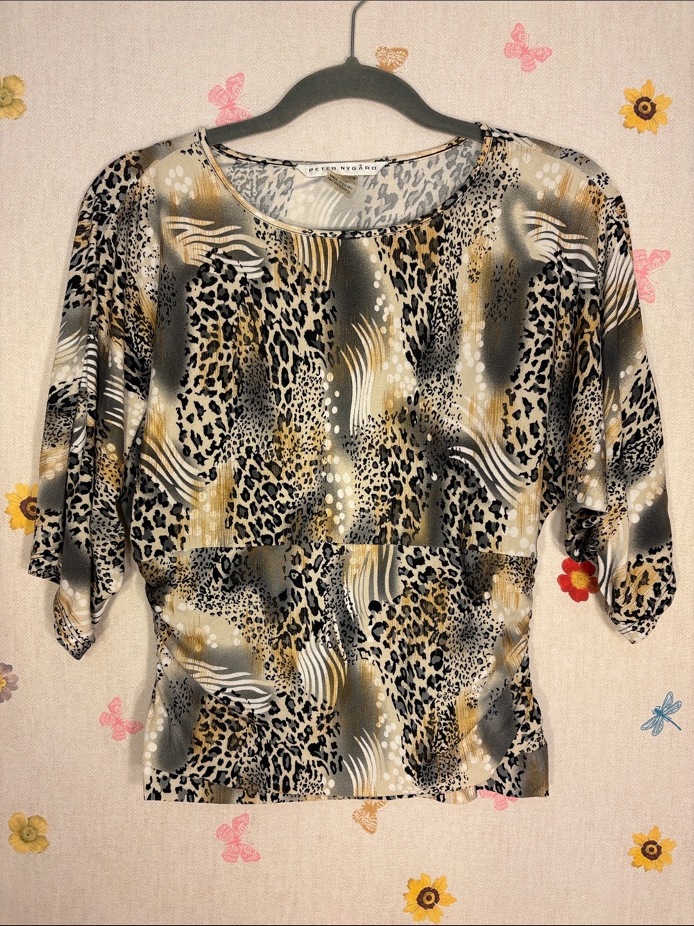 Peter Nygard - Black, Beige and Gold Animal Print Soft Blouse
